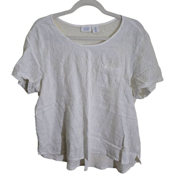 Sigrid Olsen 100% Linen Floral Tone On Tone Embroidered Top Size L - Picture 1 of 4